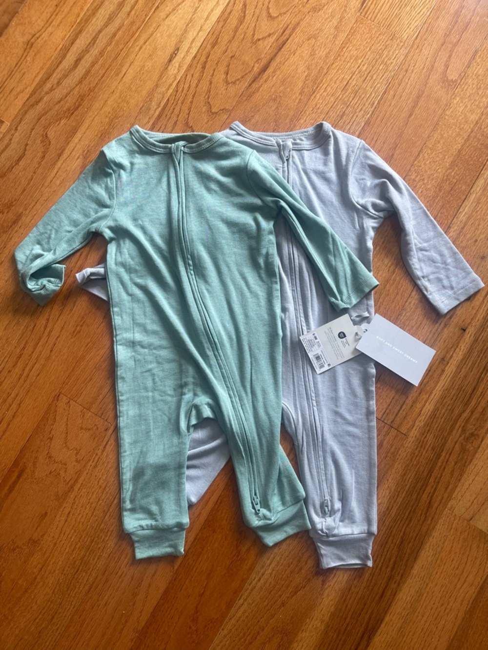 cloud island Zip-Front One-Piece Footies in Sage Green & Light Gray